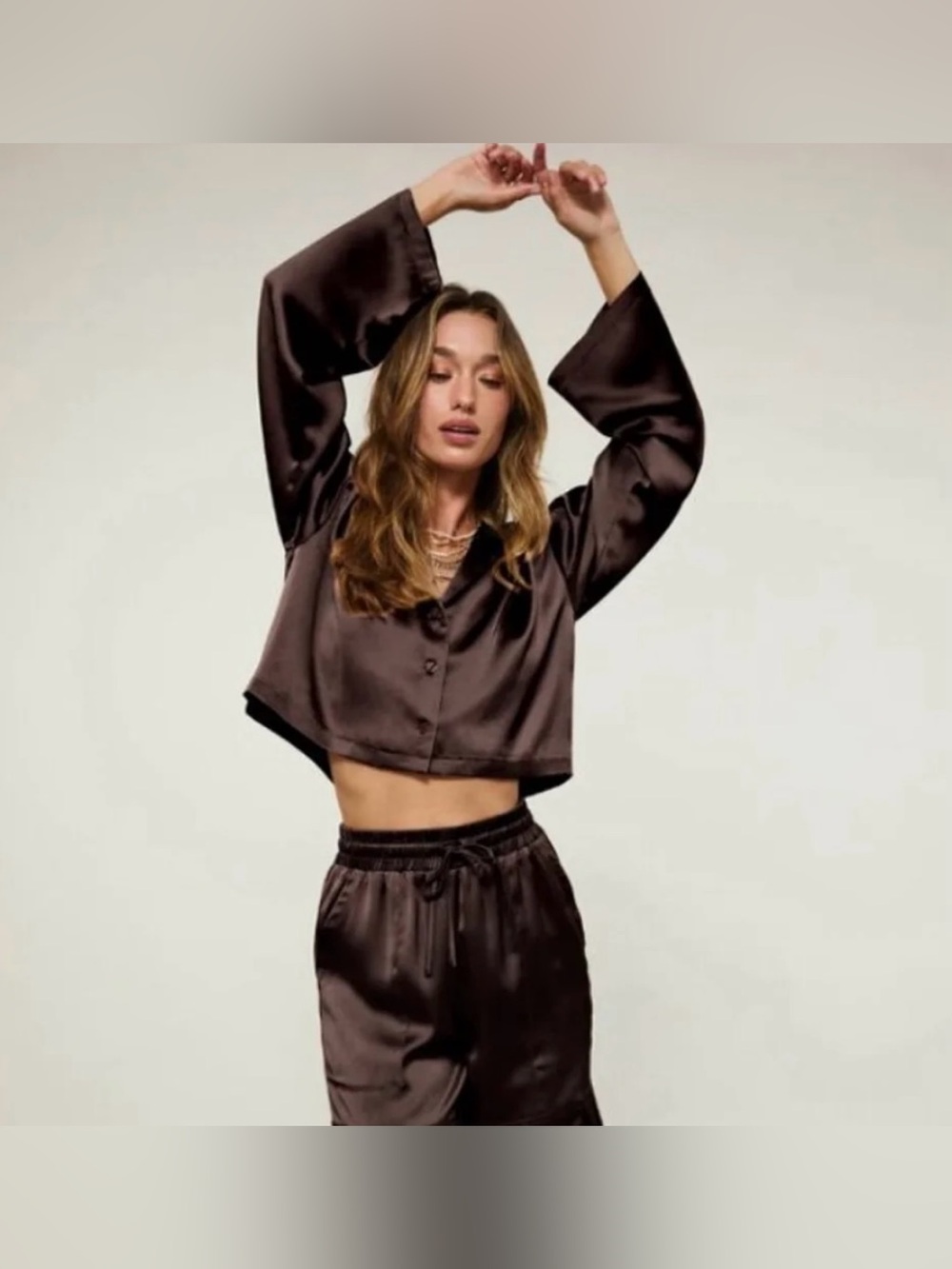 NWT Beach Riot Vella Chocolate Brown Satin Top Size Medium